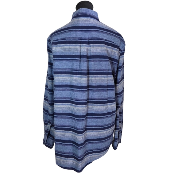 Chaps Blue Striped Flannel Men's Shirt Size Med - Picture 4 of 8